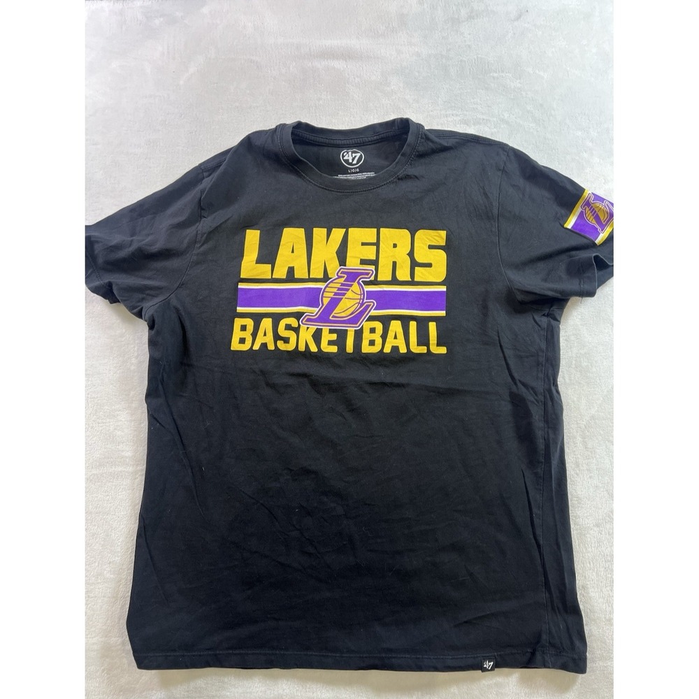 '47 Brand Lakers Basketball Men's Black Lakers Logo Graphic T-Shirt Size Large